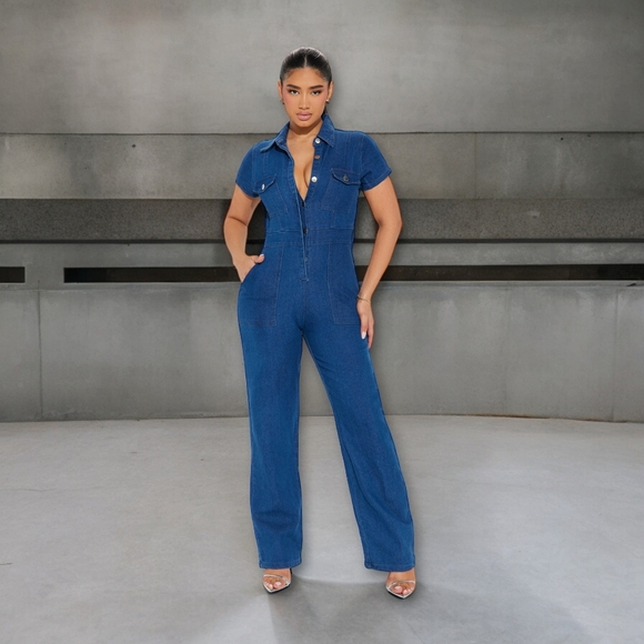 Fashion Nova Pants - WOMEN'S DENIM JUMPSUIT - MEDIUM WASH SIZE XL